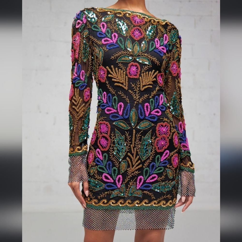 VINTAGE JEAN FOR JOSEPH LE BON Multi-color Floral Beaded Duster Coat/Jacket‎